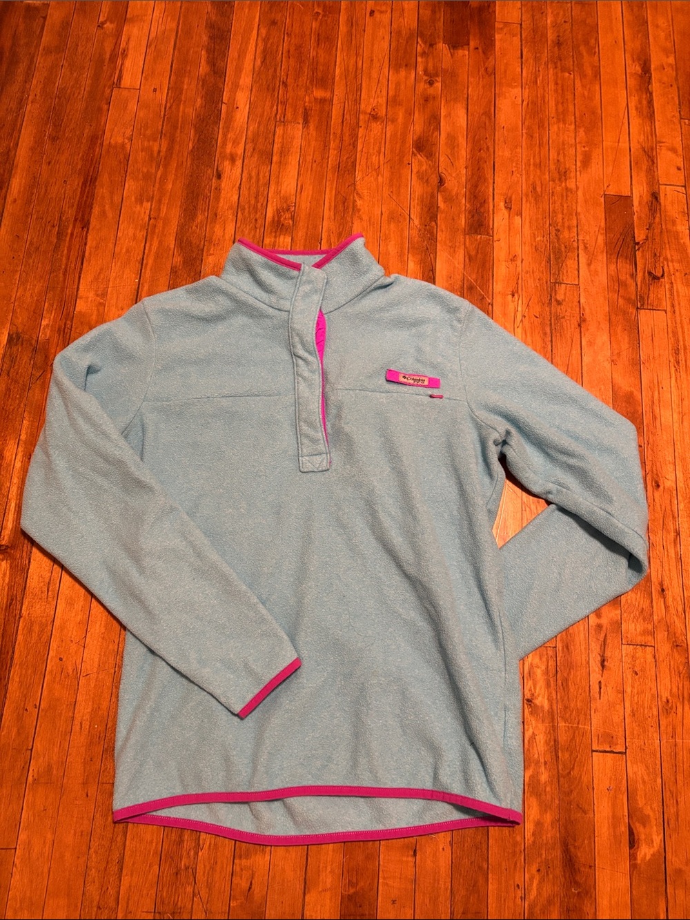 Columbia Light Blue Fleece Pullover with Pink Trim